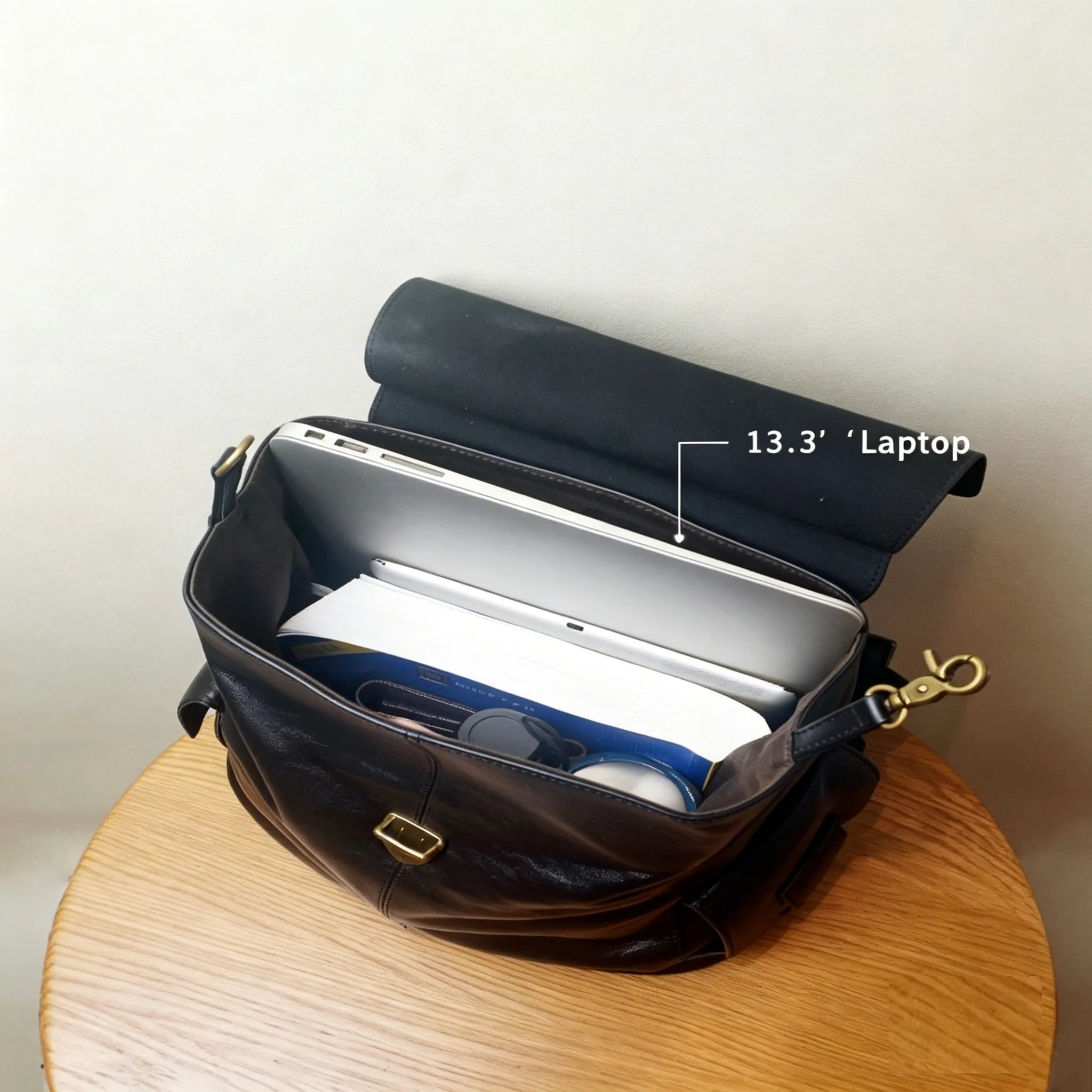 Minimalist Large Capacity Flap Black Top Grain Leather Backpack