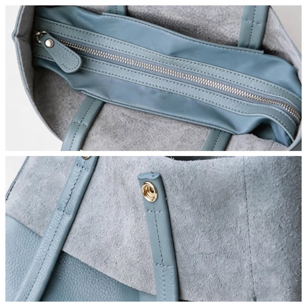 Minimalist Sky Blue Leather Tote Bag