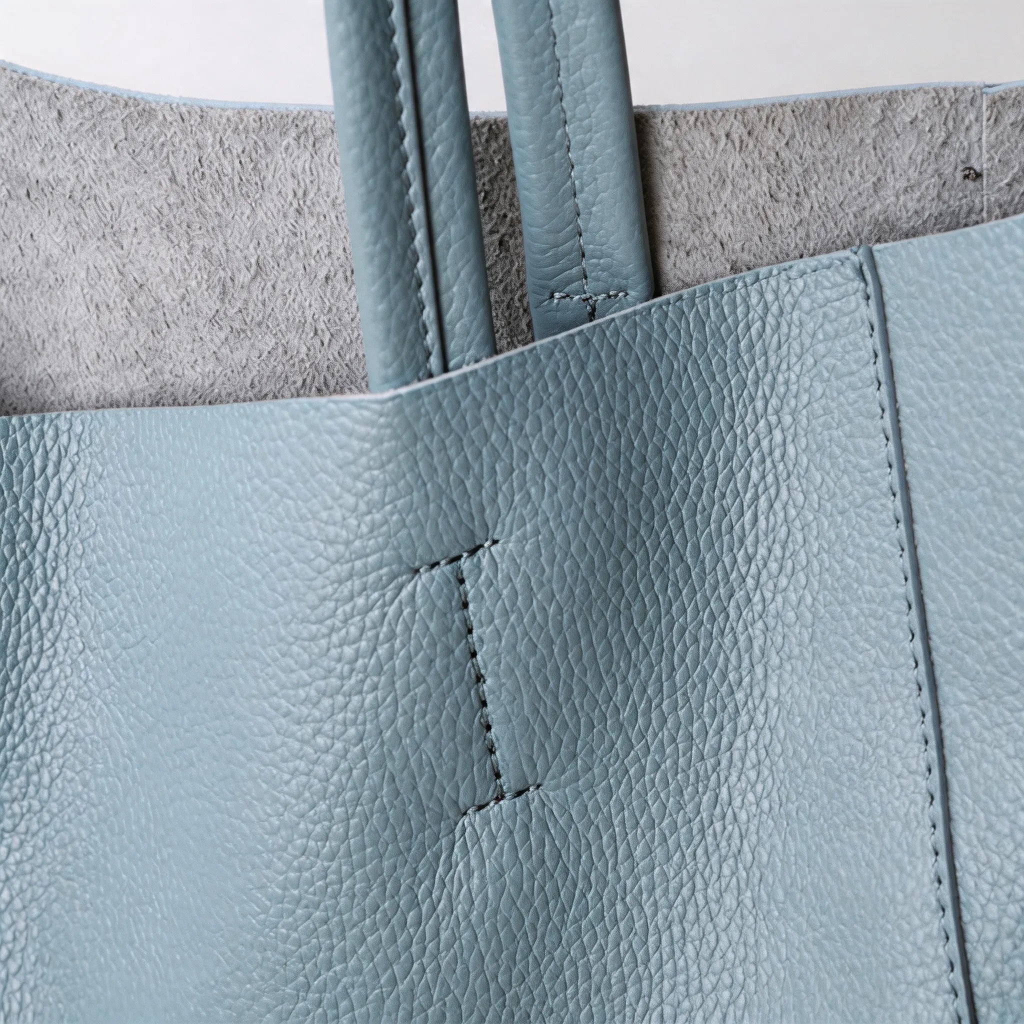 Minimalist Sky Blue Leather Tote Bag