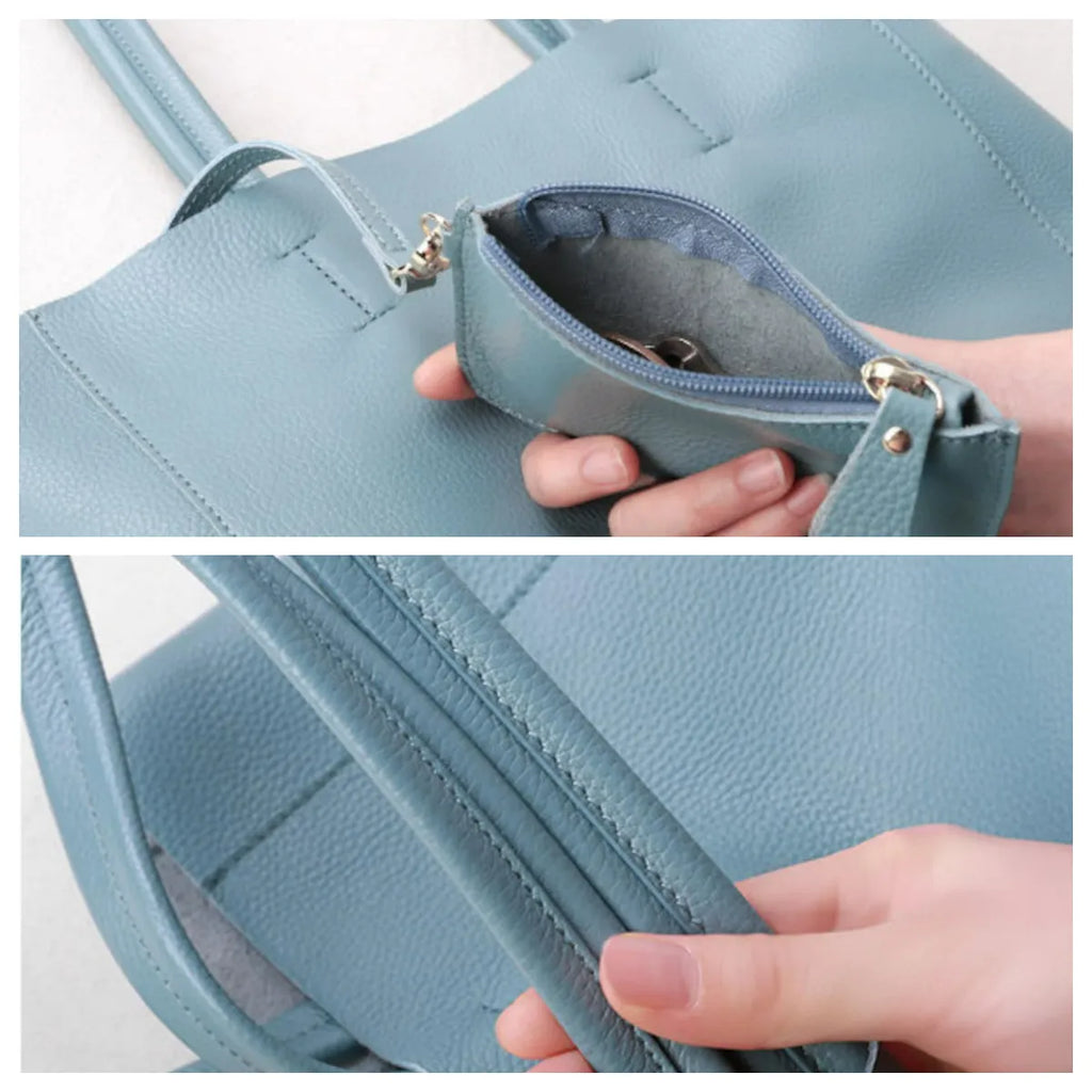 Minimalist Sky Blue Leather Tote Bag