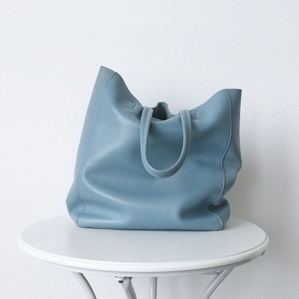 Minimalist Sky Blue Leather Tote Bag
