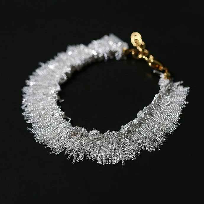 Minimalist Statement Silver Fringe Tassel Bracelet