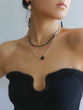 Load image into Gallery viewer, Modern Black Beaded Silver Long Layering Necklace
