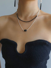 Load image into Gallery viewer, Modern Black Beaded Silver Long Layering Necklace
