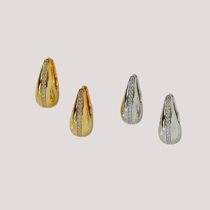 Modern Teardrop Studded Hoop Earrings