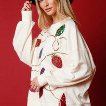 Load image into Gallery viewer, Christmas Lights Sequin Long Sleeve Slit Pullover Sweatshirt
