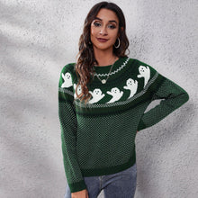 Load image into Gallery viewer, Ribbed Round Neck Ghost Long Sleeve Pullover Sweater
