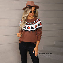 Load image into Gallery viewer, Pumpkin Print Long Sleeves Knit Crewneck Casual Pullover Halloween Party Sweater
