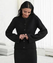 Load image into Gallery viewer, Elegant Ribbed Knit Crew Neck Bell Sleeves Button Front Cardigan
