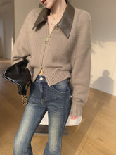 Load image into Gallery viewer, Collar Zipper Long Sleeve Knit Cardigan
