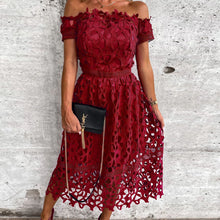 Load image into Gallery viewer, Sweet Elegant Hollowed Out Off the Shoulder Midi Lace Dress
