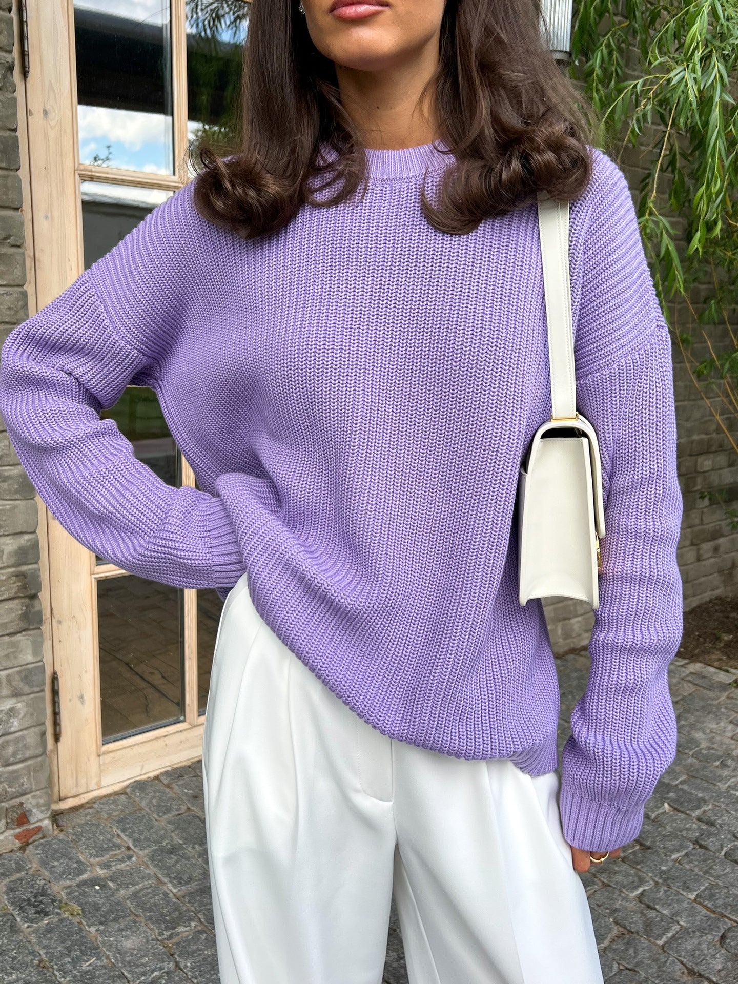 Chunky Round Neck Long Sleeve Loose Knit Sweater