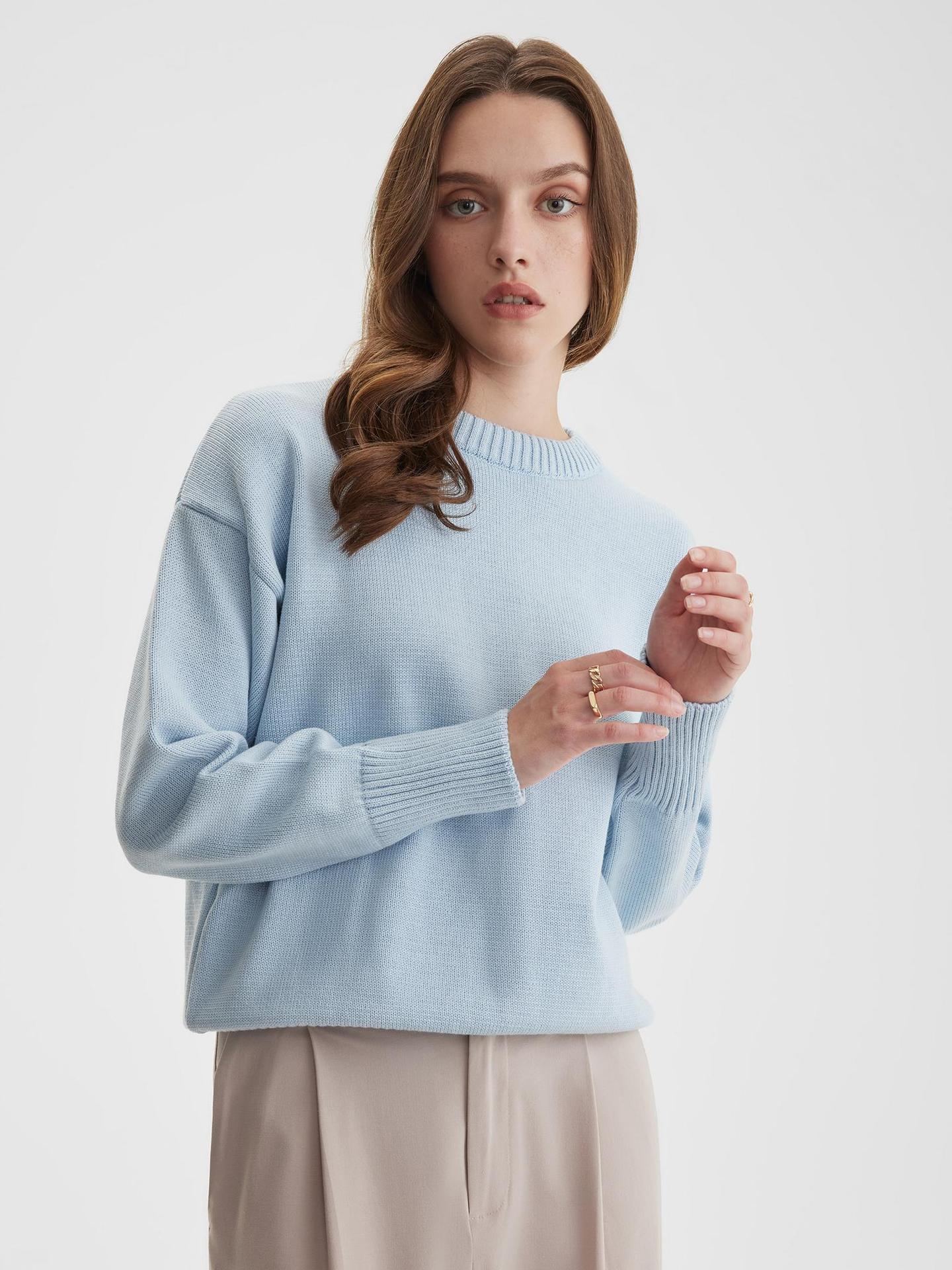 Crew Neck Ribbed Knit Pullover Sweater