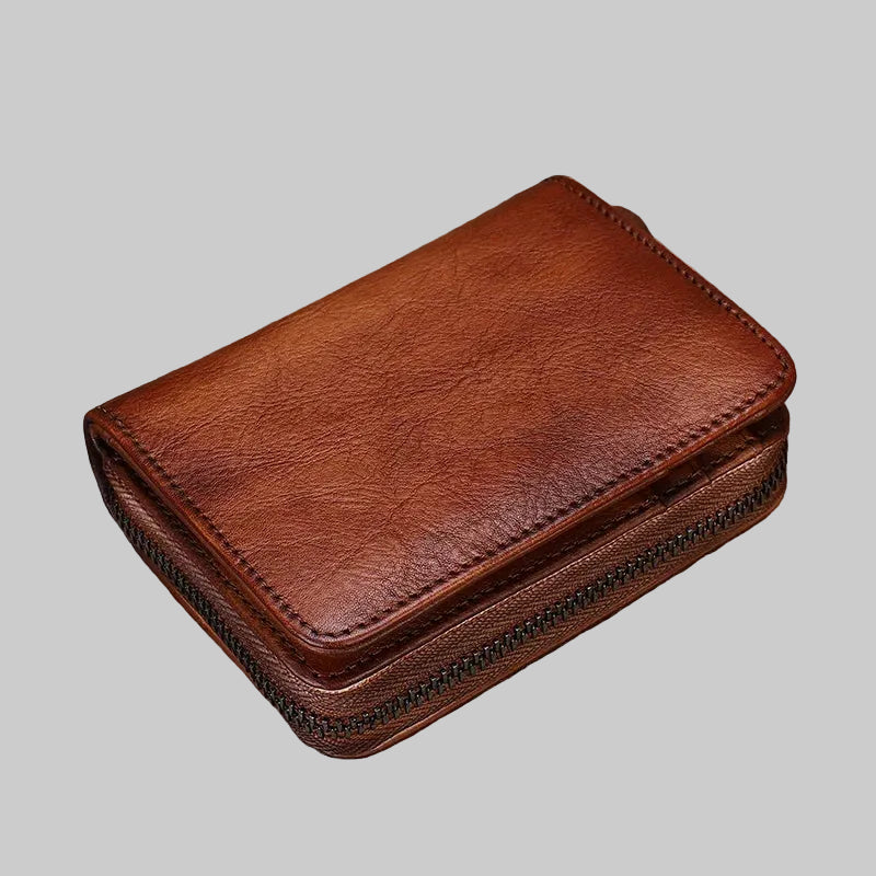 Full-Grain Leather Zippered Card Holder Mini Wallet