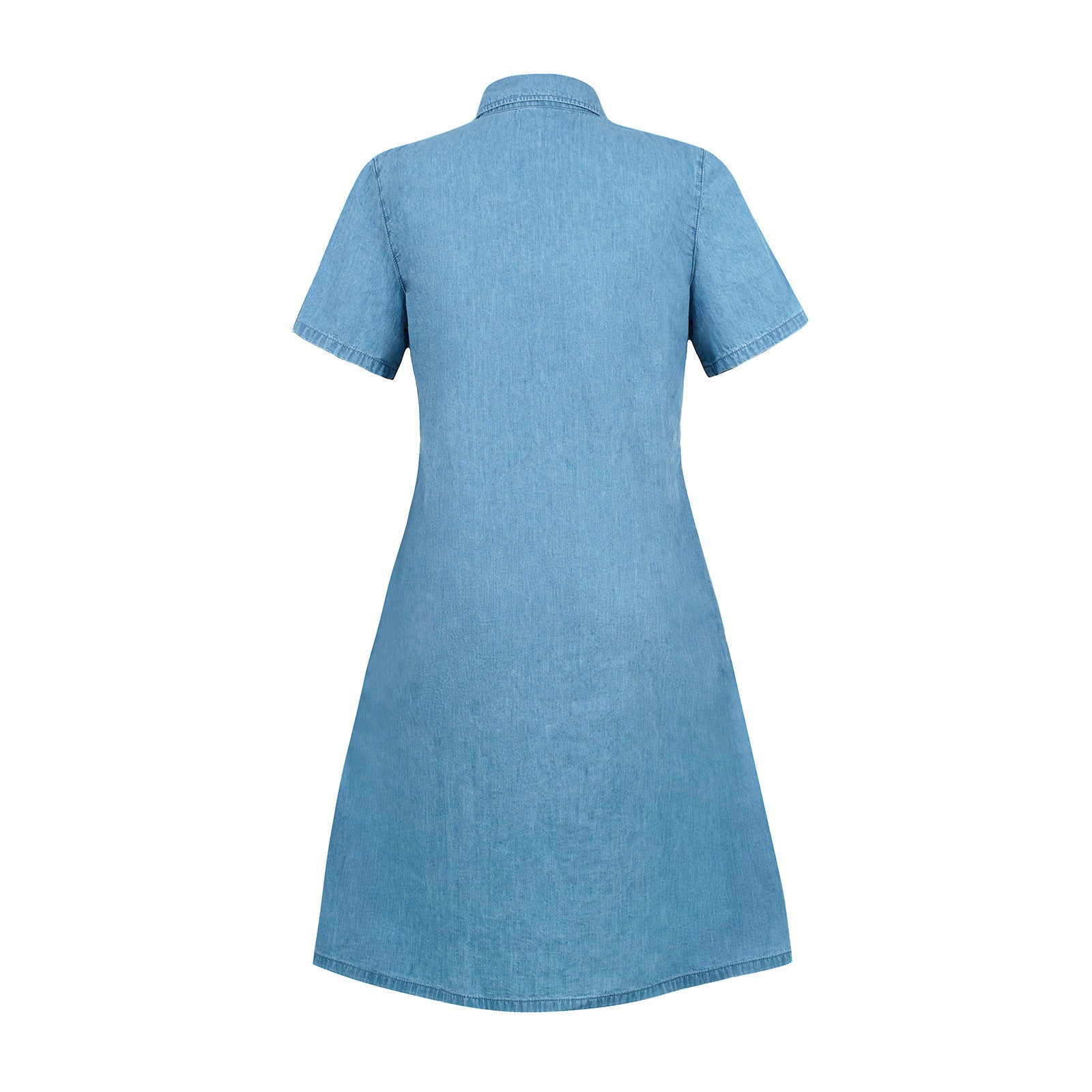 Collar Buttons Down Tiered Midi Denim Dress