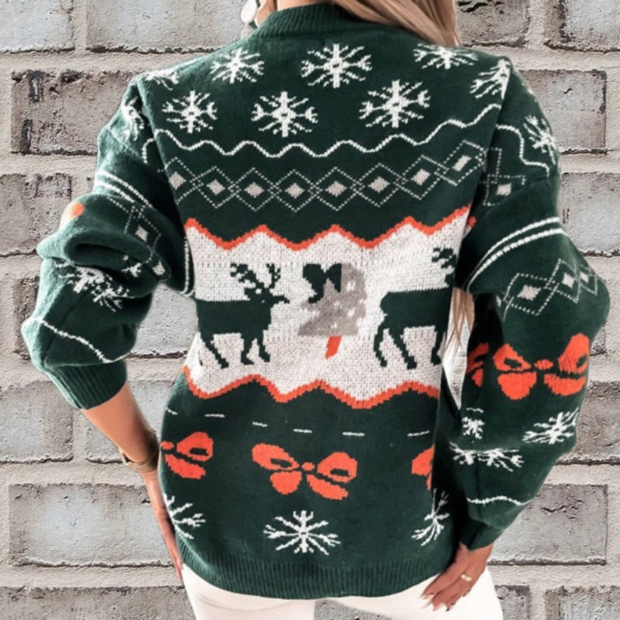Long Sleeved Round Neck Snowflake Printed Ugly Christmas Sweater