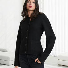 Load image into Gallery viewer, Elegant Ribbed Knit Crew Neck Bell Sleeves Button Front Cardigan
