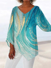 Load image into Gallery viewer, Ocean Wave Printed Casual V Neck Long Sleeve Blouse

