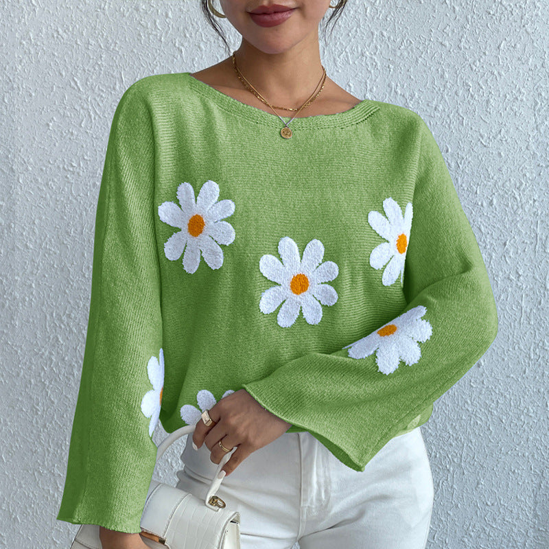 Embroidered Floral Knit Pullover Sweater