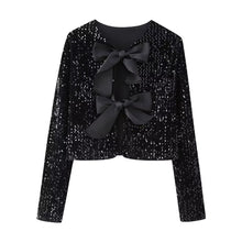 Load image into Gallery viewer, Classic Sequin Jackets Bow Coats Sparkling Holiday Party Cropped Top
