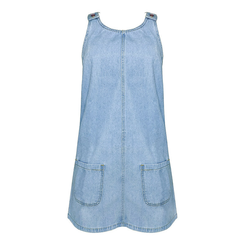 Sleeveless Casual Denim Dress with Pockets