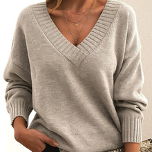 Load image into Gallery viewer, Long Sleeve V Neck Loose Sweaters Knit Pullover
