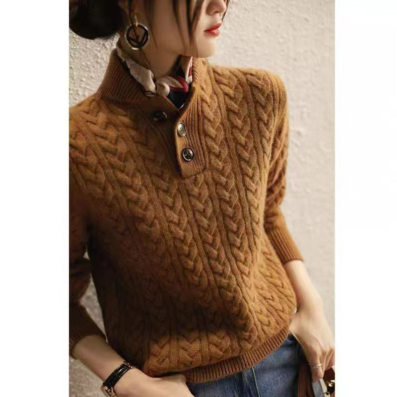 Retro Solid Color Cable Knitted Sweater