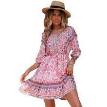 Load image into Gallery viewer, Pink Bohemian Frill Trim V-Neck Dress
