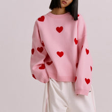 Load image into Gallery viewer, Cute Hearts Pullover Sweater Soft Cozy Loose Casual Warm Sweater
