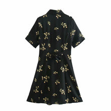 Load image into Gallery viewer, Black Collar Floral Buttons Down Mini Dress
