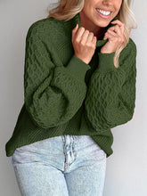 Load image into Gallery viewer, Trendy Chunky Warm Turtleneck Cable Knit Lantern Sleeve Pullover Sweater
