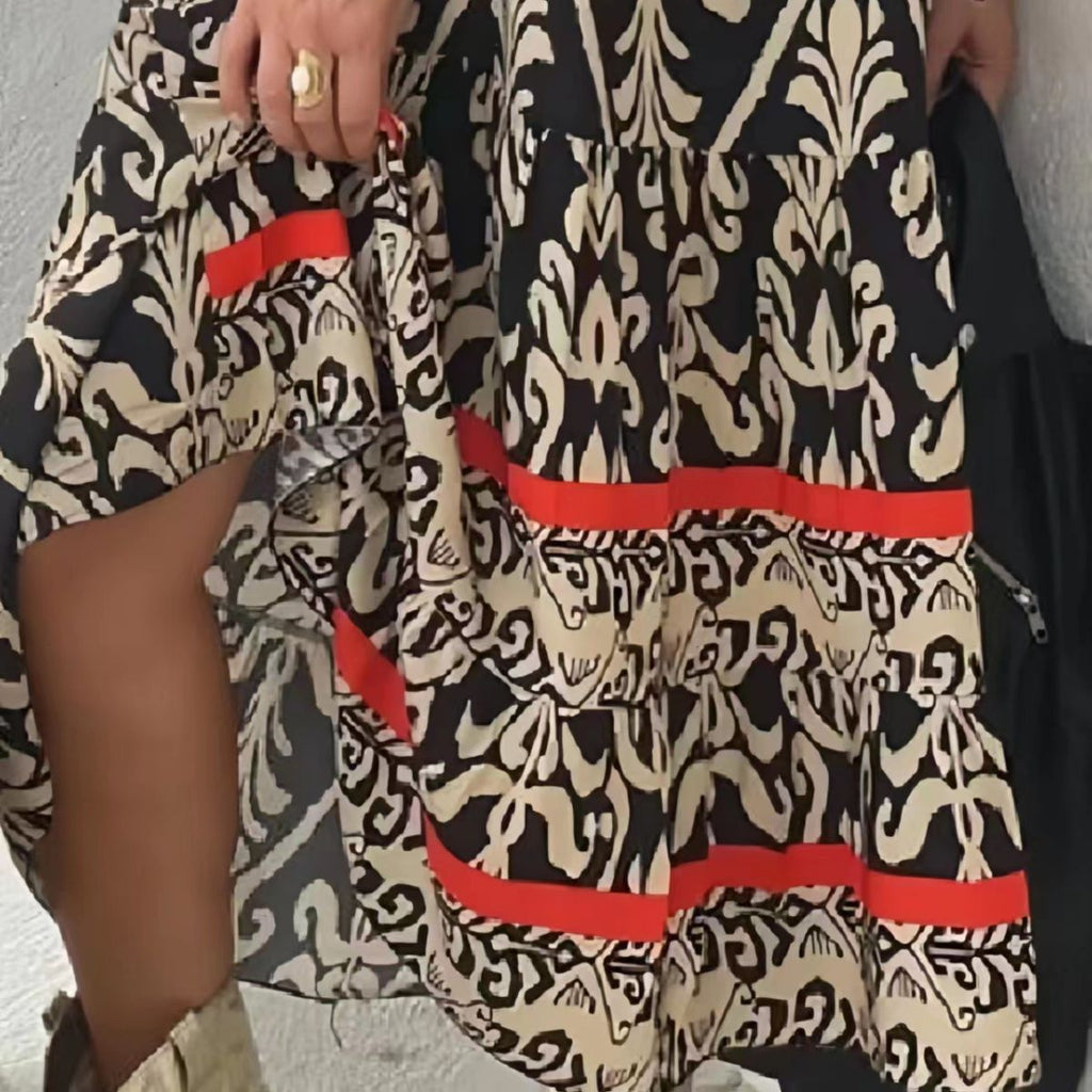 Black Loose Print Long Sleeves Maxi Dress