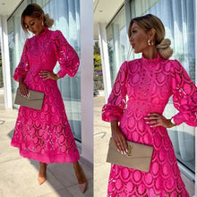 Load image into Gallery viewer, Long Sleeve Hollow Out Lace Midi Dress
