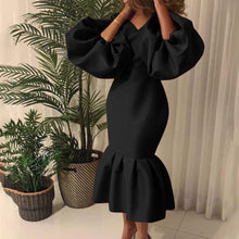 Load image into Gallery viewer, Long Lantern Sleeves V-neck Fishtail Mini Dress
