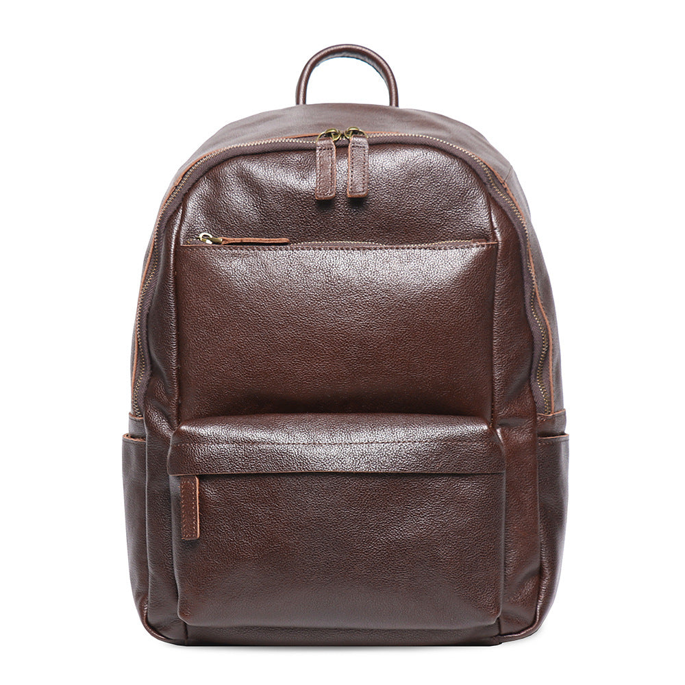 Top Grain Zipper Leather School Backpack Rucksack