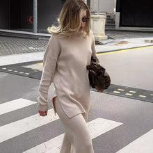Load image into Gallery viewer, Oversize Turtleneck Long Sleeve Slit Trim Pullover Sweater
