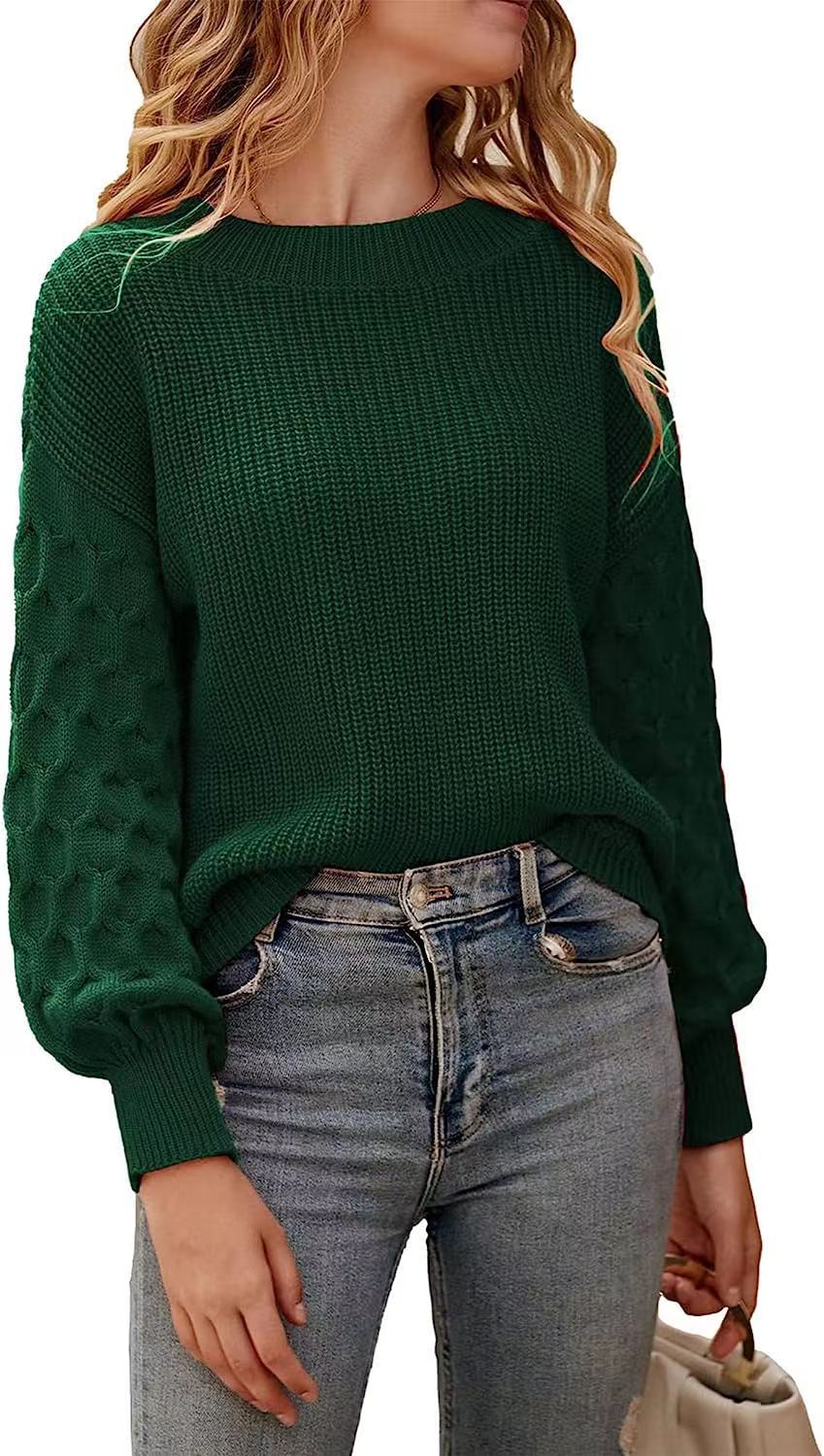 Drop Shoulder Crewneck Loose Chunky Knit Pullover Sweater