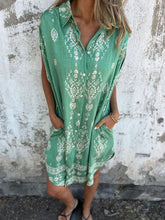 Load image into Gallery viewer, Casual Printed Short Sleeve Buttons Down Mini Dress with Pockets
