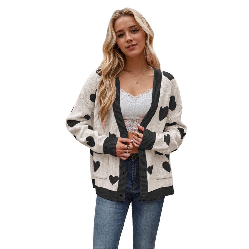 Heart Button Up Dropped Shoulder Long Sleeve Cardigan