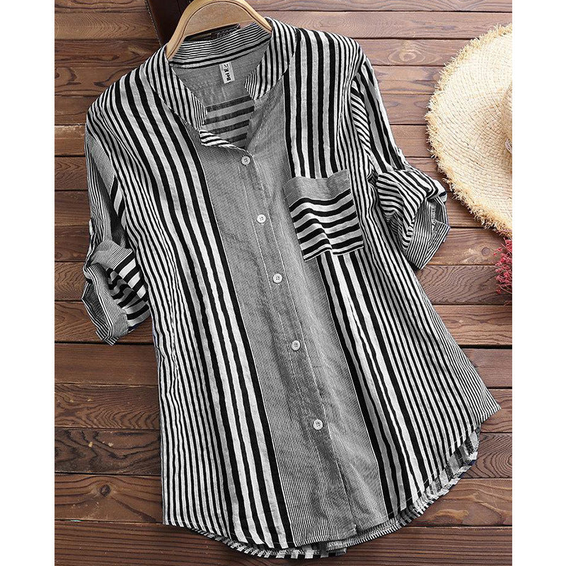 Classic 3/4 Sleeve Striped Button Up Shirt