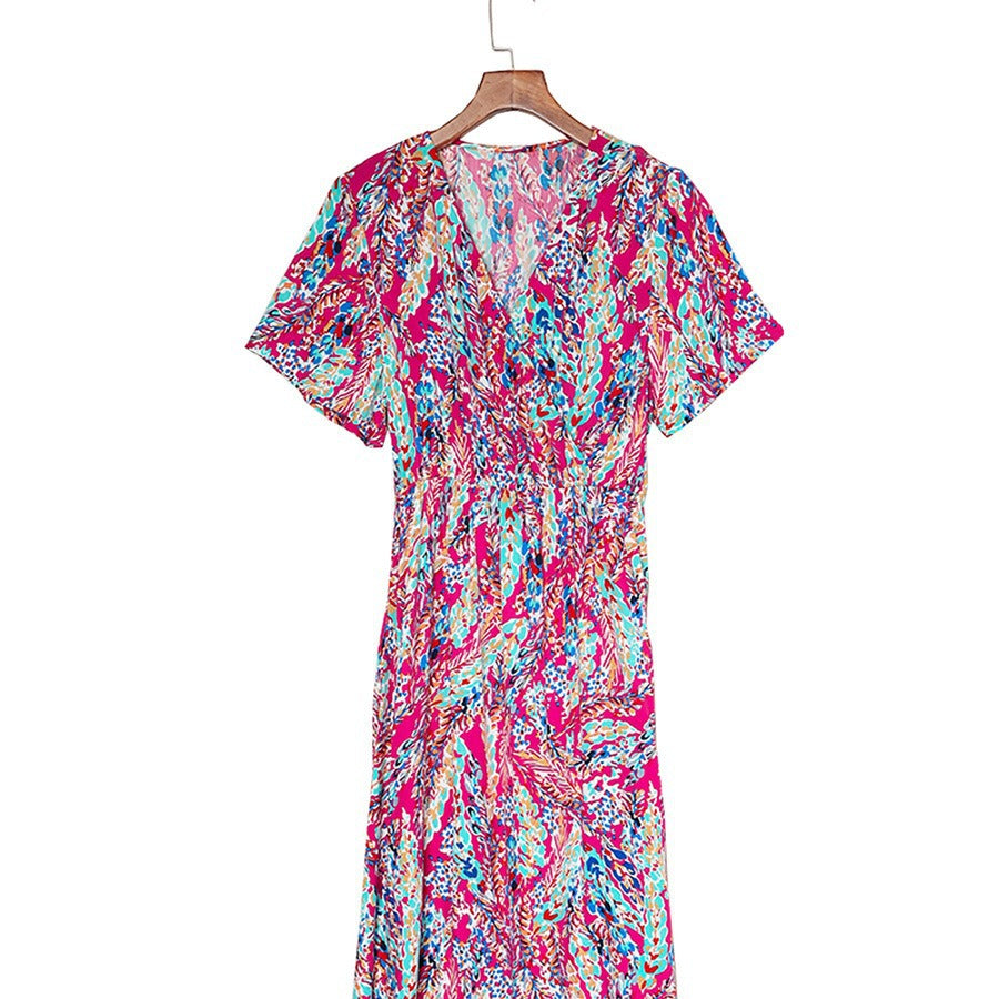Wrap V Neck Floral Maxi Dress