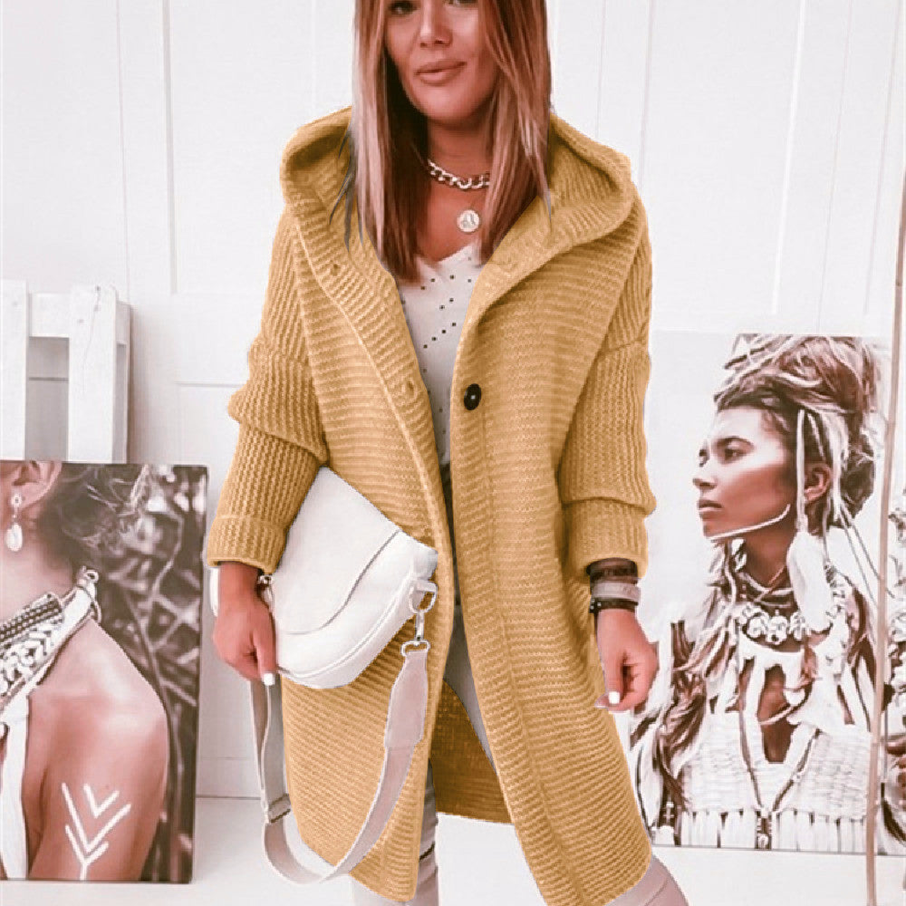 Buckle Hooded Collar Sweater Cardigan Outerwear