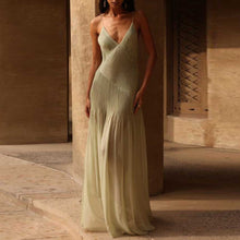 Load image into Gallery viewer, Sexy Pleated Patchwork Split Side Backless Maxi Dress
