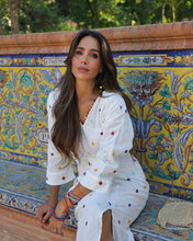 Load image into Gallery viewer, White V-neck Embroidery Long Sleeve Midi Dress
