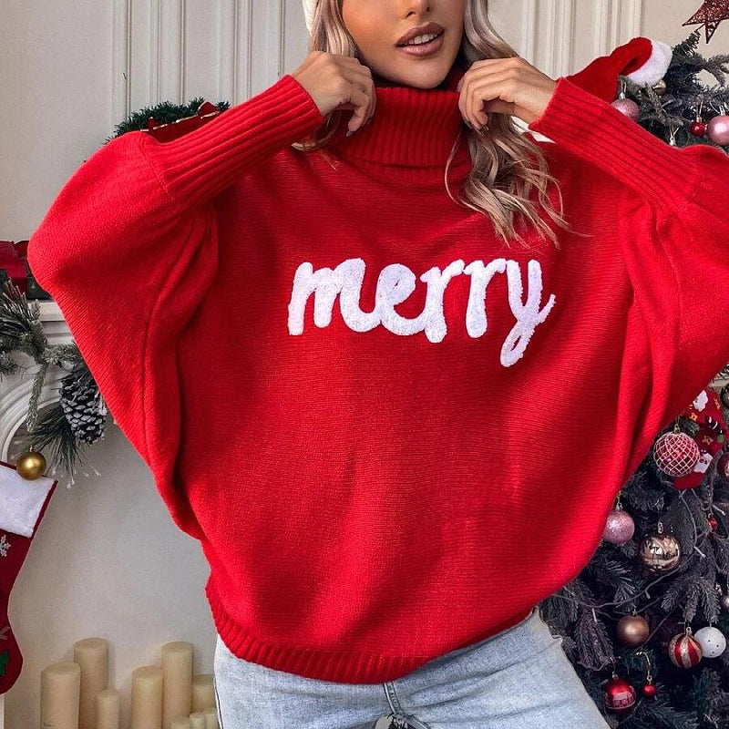 Merry Christmas Turtleneck Long Sleeve Sweater