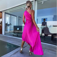 Load image into Gallery viewer, One Shoulder Asymmetrical Pleated Midi Dress
