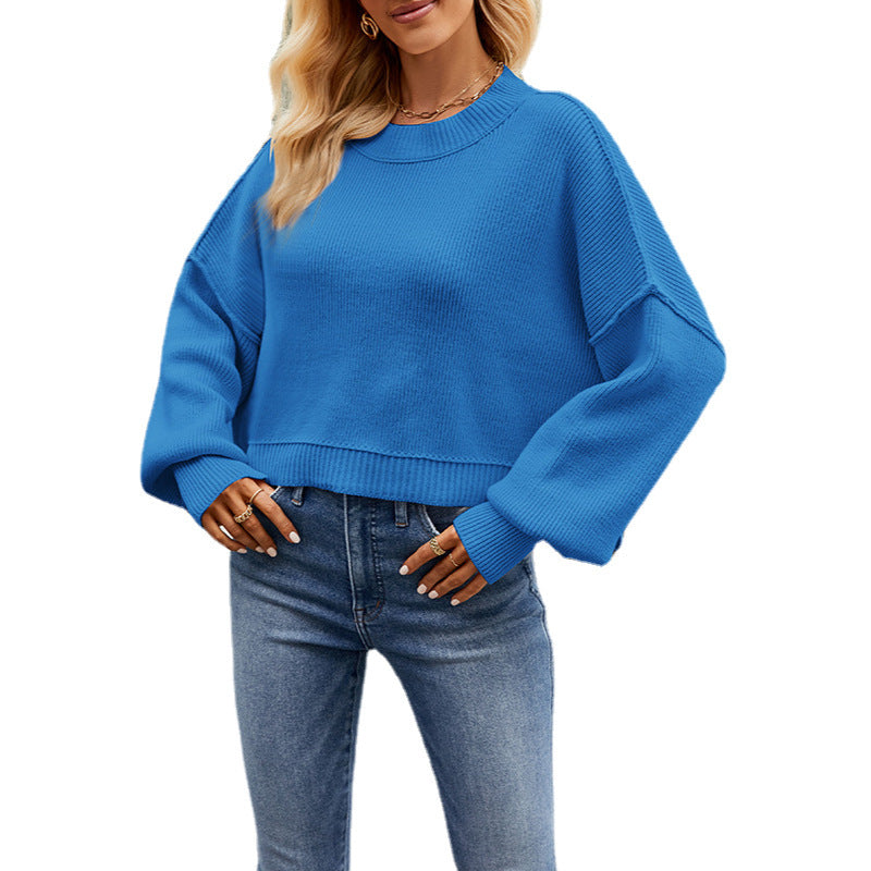 Round Neck Dropped Shoulder Sweater