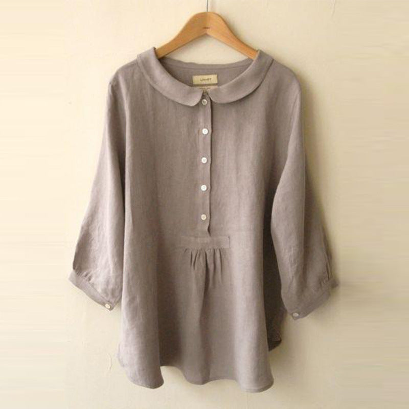 Simple Buttons Collared Long Sleeves Blouse
