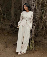 Load image into Gallery viewer, Elegant Ribbed Knit Crew Neck Bell Sleeves Button Front Cardigan
