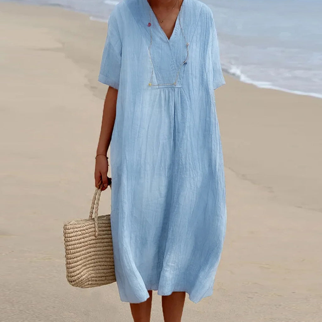 Casual Simplicity V Neck Short Sleeve Dress